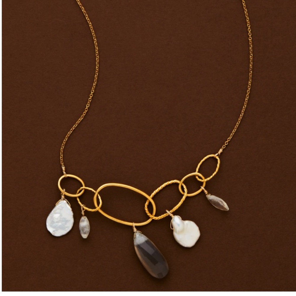 ALEXIS BITTAR New Archive Gold Moonstone White Pearls Klimt link Necklace
